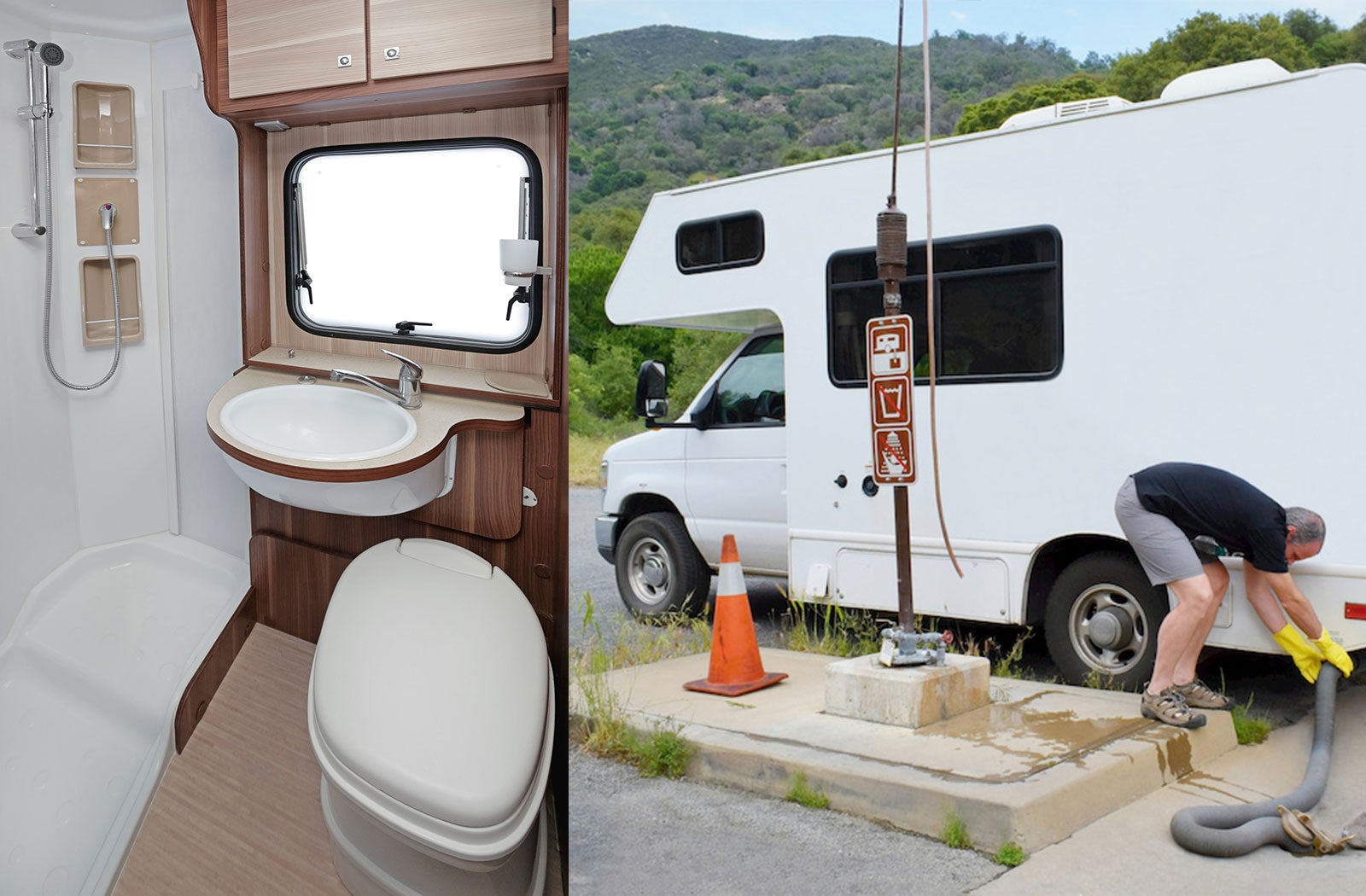 Portable RV/camper toilet and holding tank setup in El Centro, California
